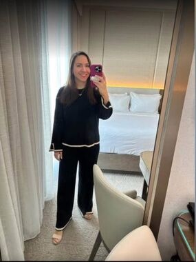 Black and White Sweater Set- Pants and Top Black with White border